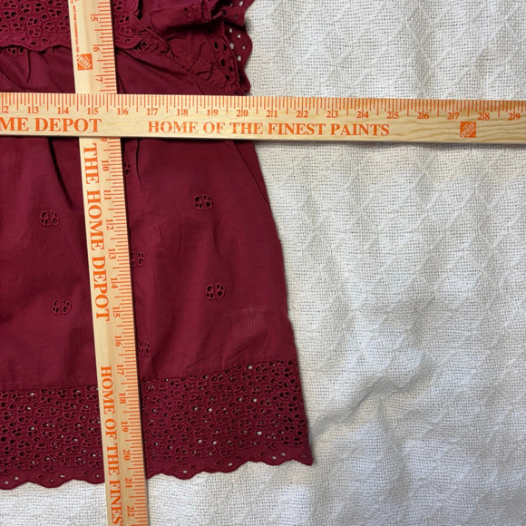 NWOT Calypso St Barth Eyelet Embroidered Blouse Ruffle Sleeve Burgundy Size Med - Picture 5 of 6